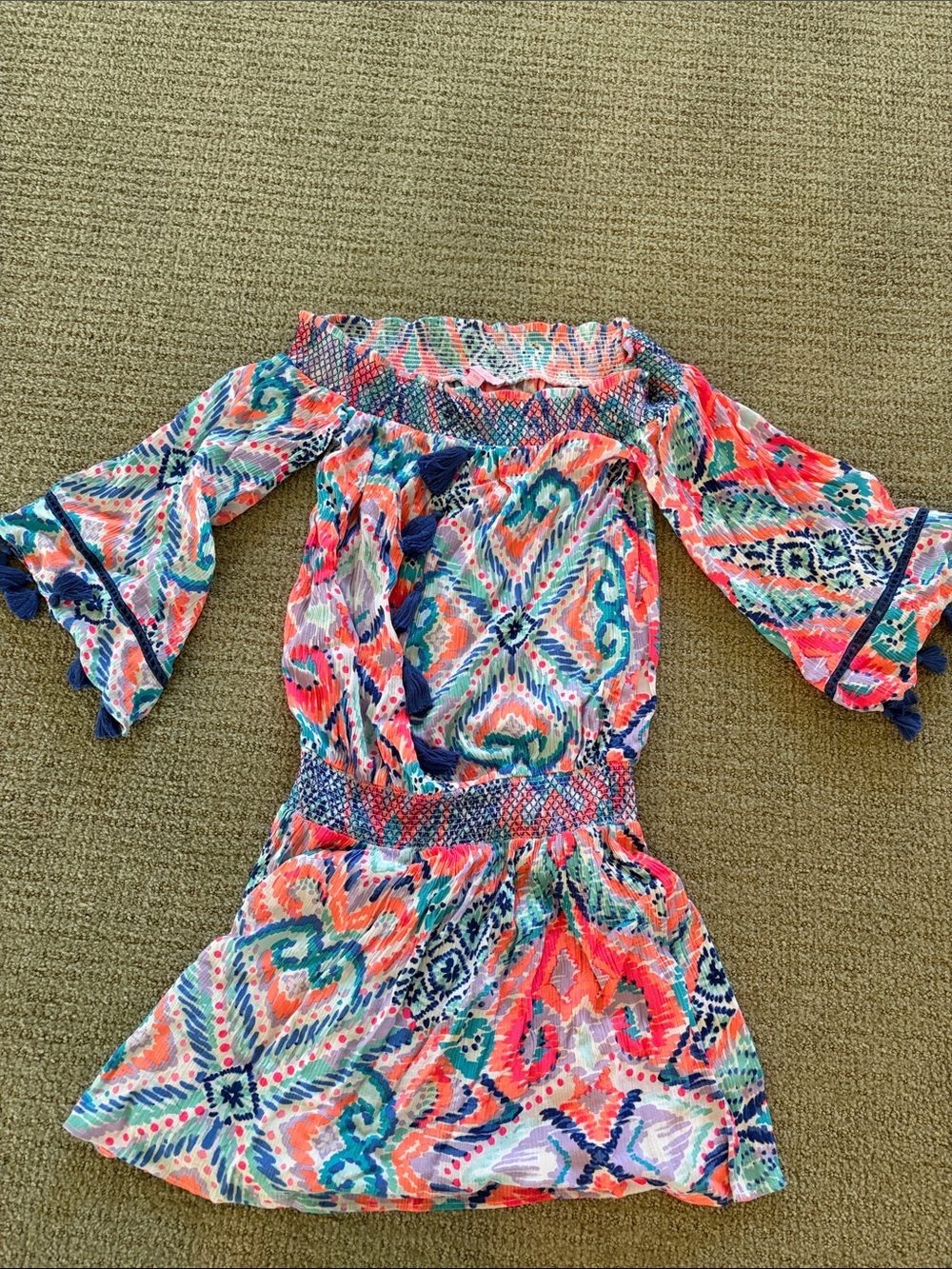 Lilly Pulitzer Multicolor Coral Teal Navy Off-Shoulder dress XXS